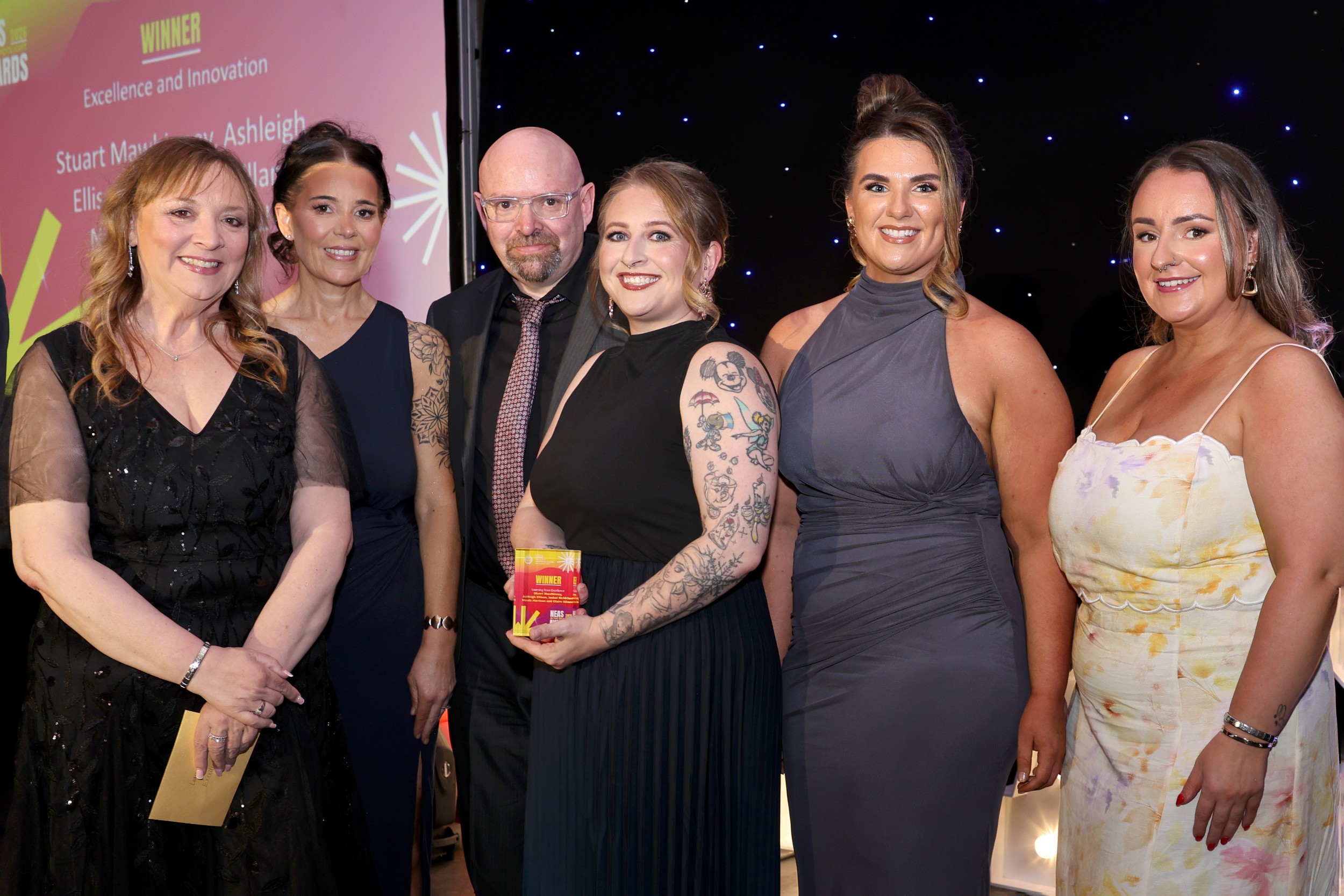 Learning from Excellence winners Claire Gibson, Stuart Mawhinney, Asleigh Ellison, Nicola Harrison and Isobel McMillan with NEAS Director of Quality and Safety Julia Young.jpg