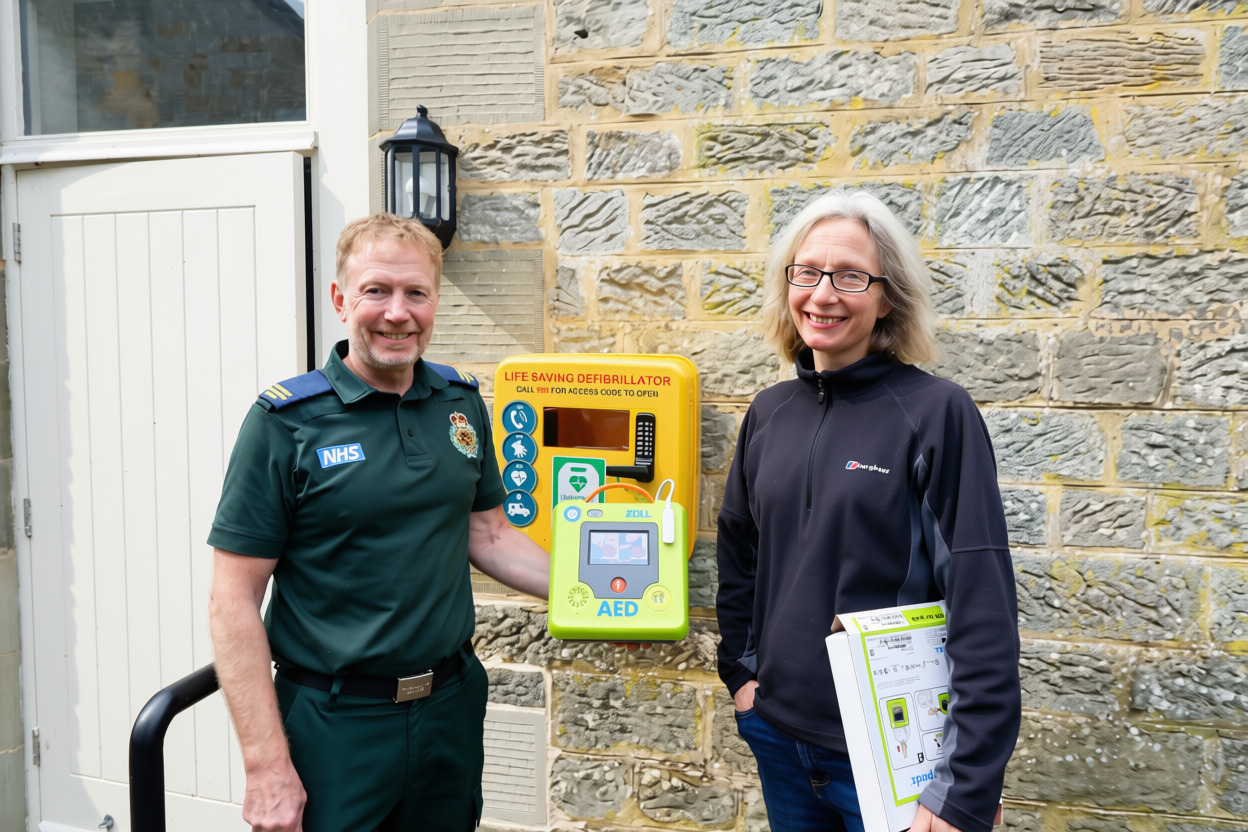 Paul Brolly and Beck Orton with new defib.jpg