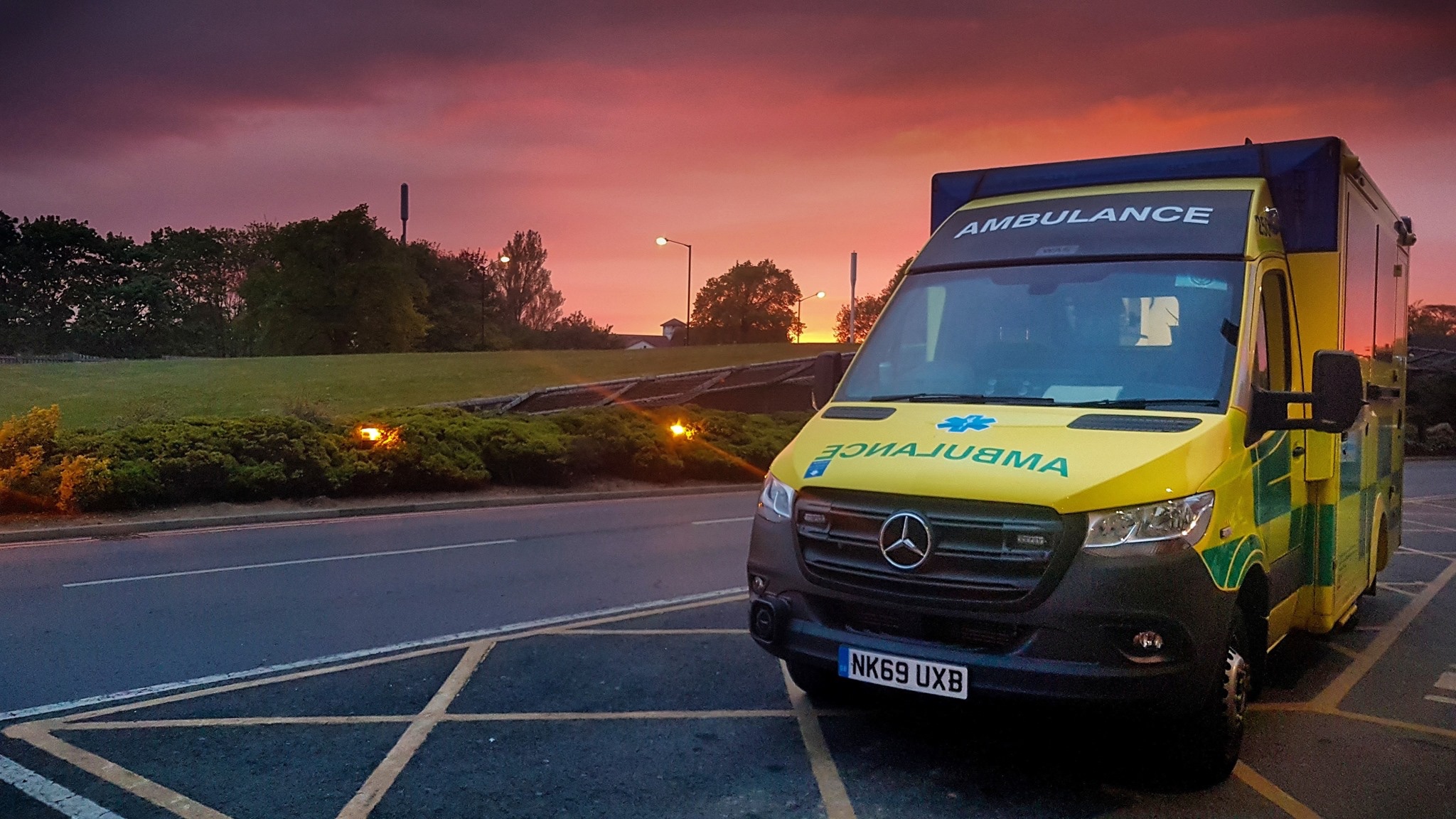 Ambulance with Sunset Background