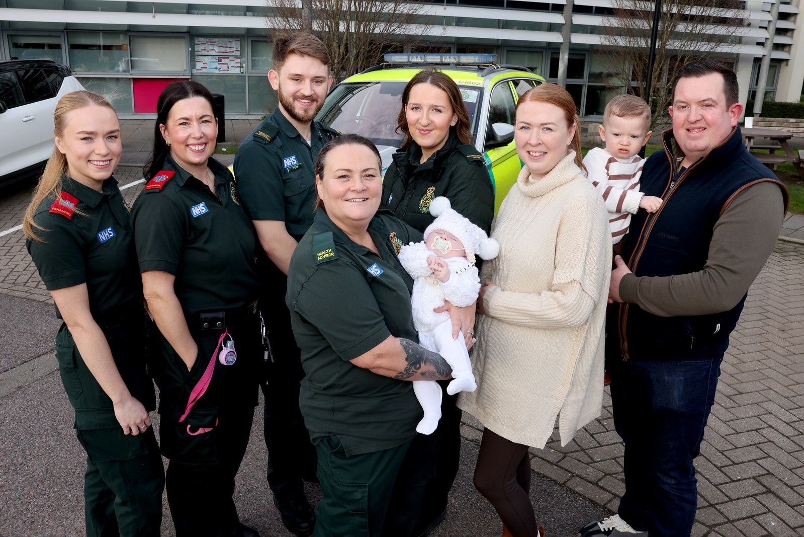 l-r Caitlin Macbeth, Lynsey Bancroft, Tom Little, Naomi Poulton, Danielle Richards, Theodore Richards, Leigh Richards and (front) Toni Hackett holding baby Sebastian.jpg