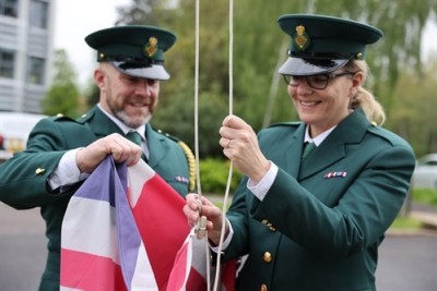 Preparing for the King's Coronation, raising the Union Flag - 2023.jpg