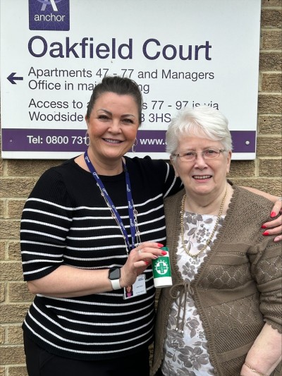 Janine Proctor and Jean standing outside Oakfield Court